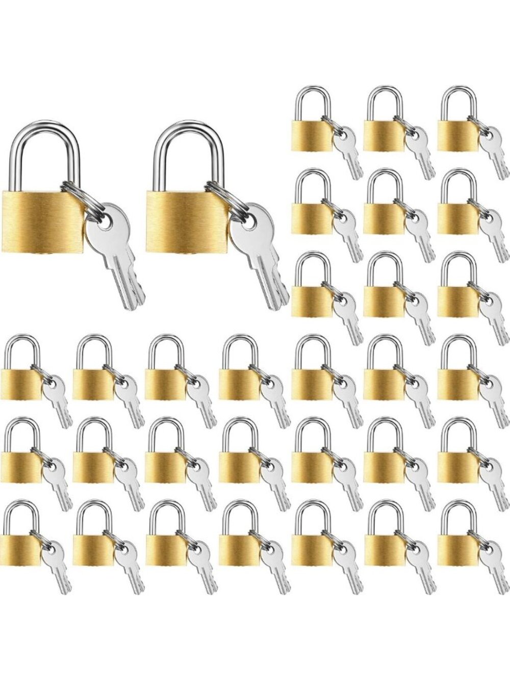32 Mini Brass Padlocks with 3 Keys - Small 1.25 Inch Locks for Luggage, Gym